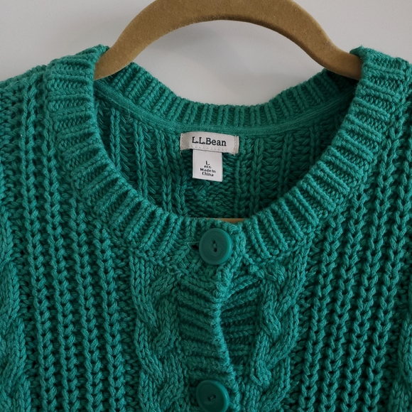 LL Bean Cotton Cable Knit Button Front Cardigan - Picture 4 of 13